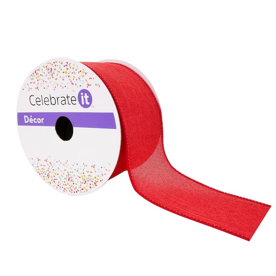 2.5&#x22; Red Faux Linen Wired Ribbon by Celebrate It&#x2122;